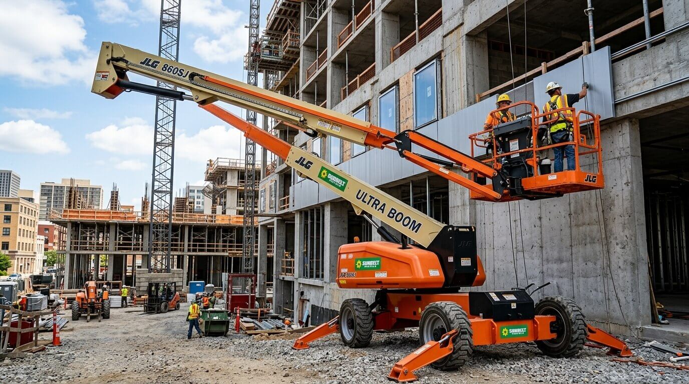 Boom lift equipment at construction site