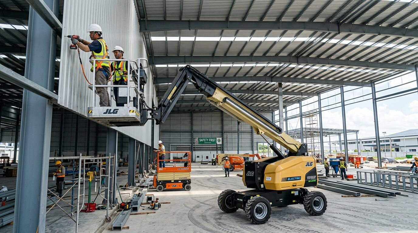 Boom lift equipment at construction site