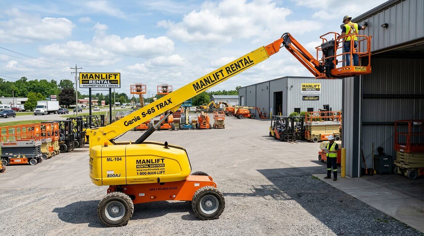 Boom lift equipment at construction site